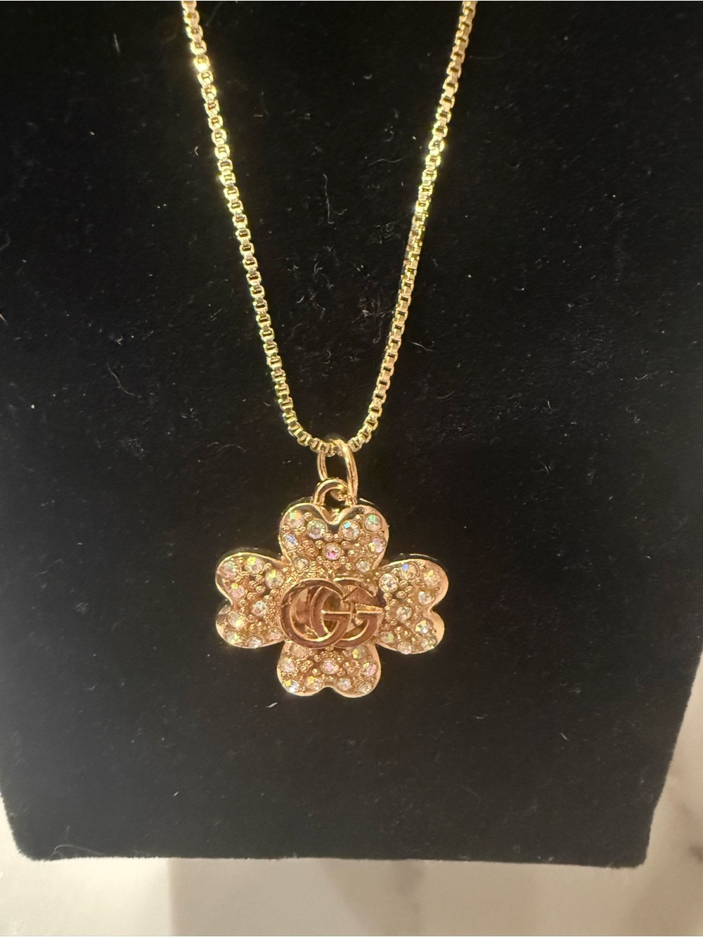 Upcycled Gucci Gold-Tone Crystal Clover Pendant Necklace - Picture 5 of 9